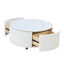 Table basse ronde moderne mobile avec roulettes, 2 tiroirs, plateau en pierre frittée motif marbre, blanc-1043721977