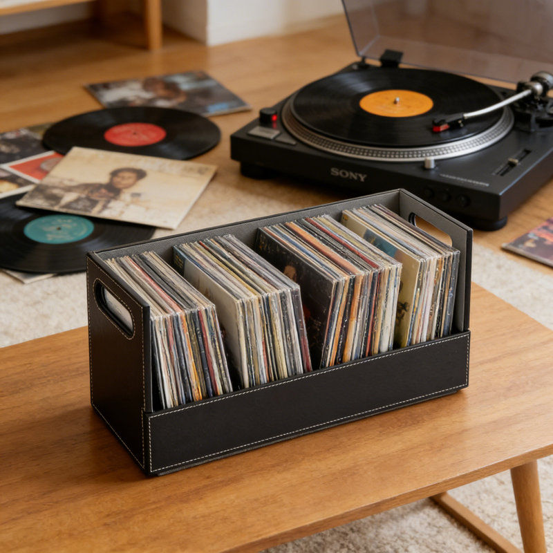 Multi-Media Storage Box For Dvds, Blu-Rays, Games & Cds - Holds 28, Leather-Like, Black