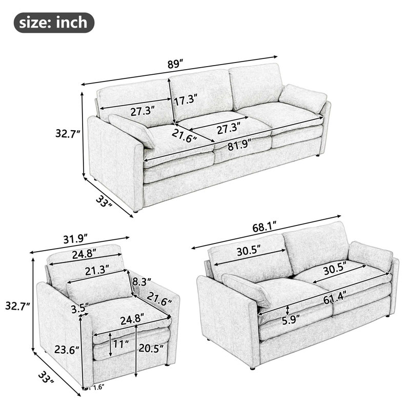 Comfortable Oversized Sofa Set with Plush Cushions for Living Room, Beige