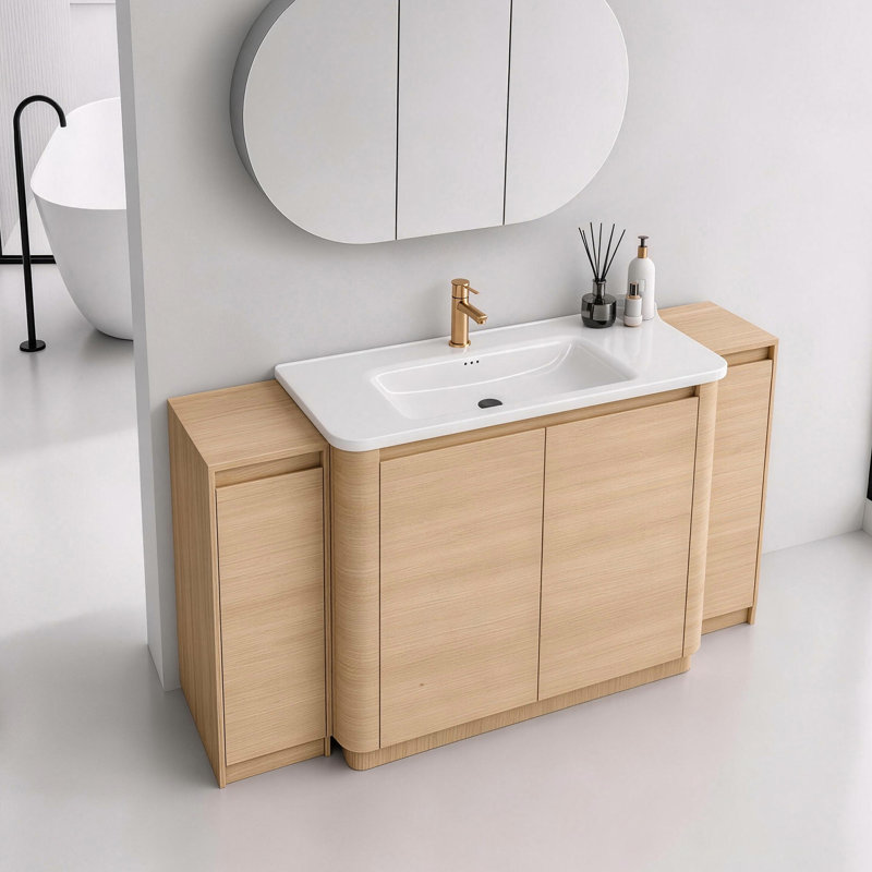 Meuble-lavabo autoportant Pebble, Beige, 64"