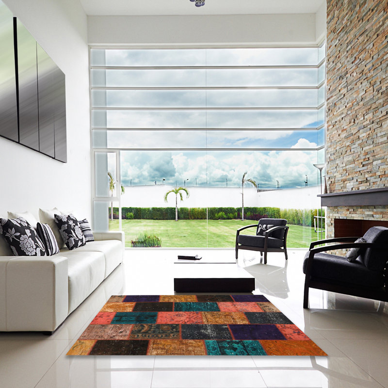 Tapis patchwork rouge / noir / brun, Carré 6 pi