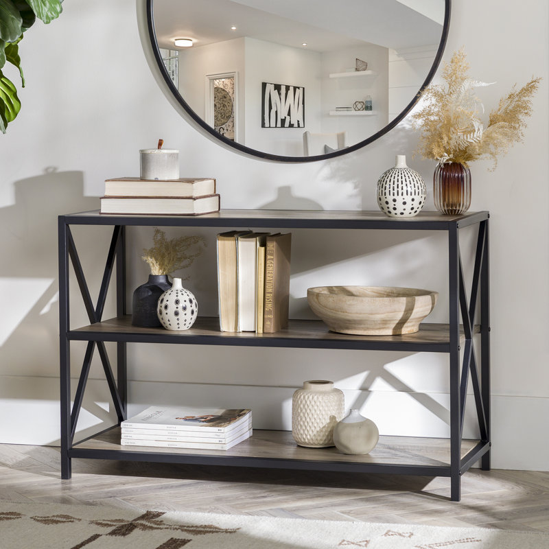 Bibliothèque étagère en métal H 26 po x l 40 po Eulas, 26 po H x 40 po L x 16 po P, Gris délavé