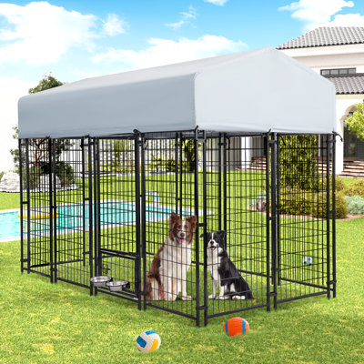 Outdoor Large Dog Kennel, Heavy Duty Dog Cage with Waterproof Canopy, Outside Dog Fence Enclosure with Secure Lock for Yard, Garden
