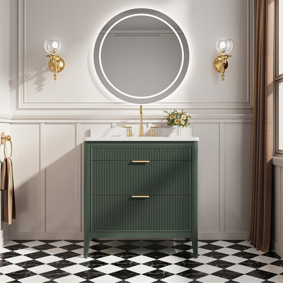 Fully Assembled Freestanding Single Sink Bathroom Vanity with Solid Wood Construction and Engineered Marble Top