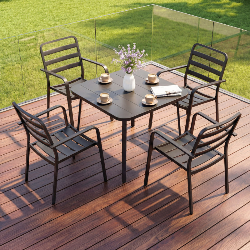 4 - Person Metal Patio Stackable Dining Set with 35" Square Table