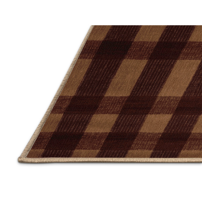 Machine Washable Checkered Brown Area Rug