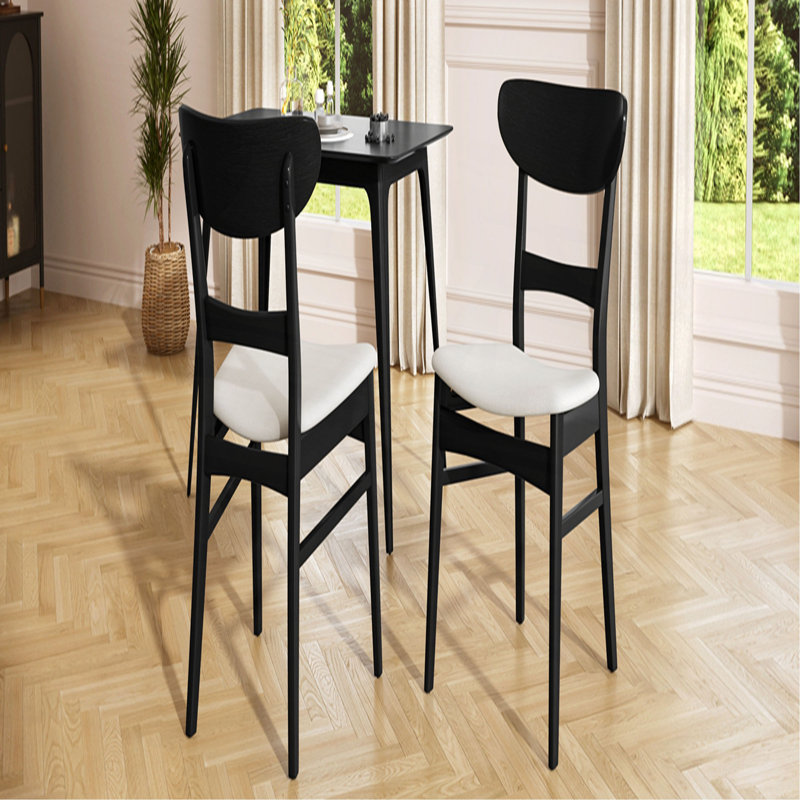 Ensemble de 2 chaises de salle à manger - siège rembourré, pieds en bois d'hévéa
