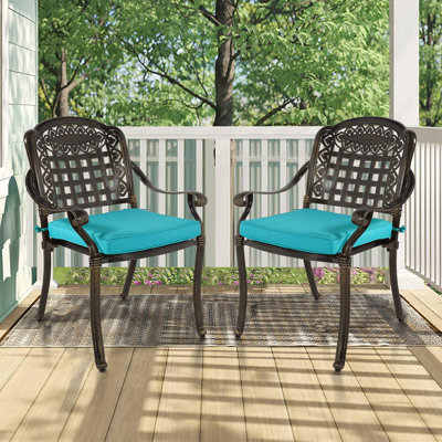 MEETWARM 2 Piece Patio Dining Chairs with Cushions, Outdoor All-Weather Cast Aluminum Chairs, Patio Bistro Dining Chair Set by MEETWARM