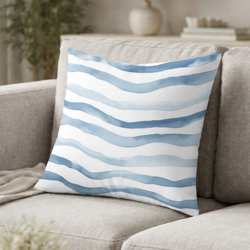 Coussin décoratif abstrait à motif de lignes de marée, H 20 po x l 20 po