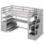 Lit mezzanine simple avec bureau, escalier de rangement et tablettes grises, tiroirs-117516176-117516177