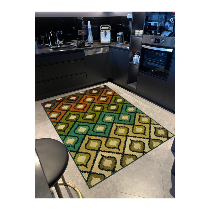 Tapis lavable à motif géométrique à motif géométrique noir et noir, Sous-tapis rectangulaire de 3 pi 3 po x 4 pi 11 po