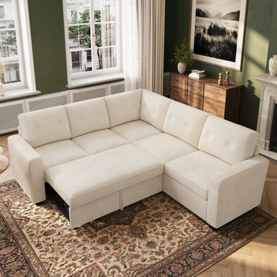 Abramson L-Shaped Corduroy Sectional Pull-Out Sofa Bed