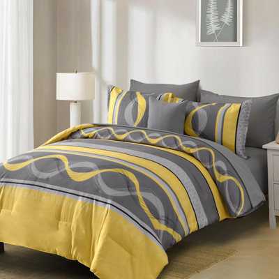 8 Piece Boho Patchwork Striped Comforter Set Soft Microfiber Bedding Set for All Season