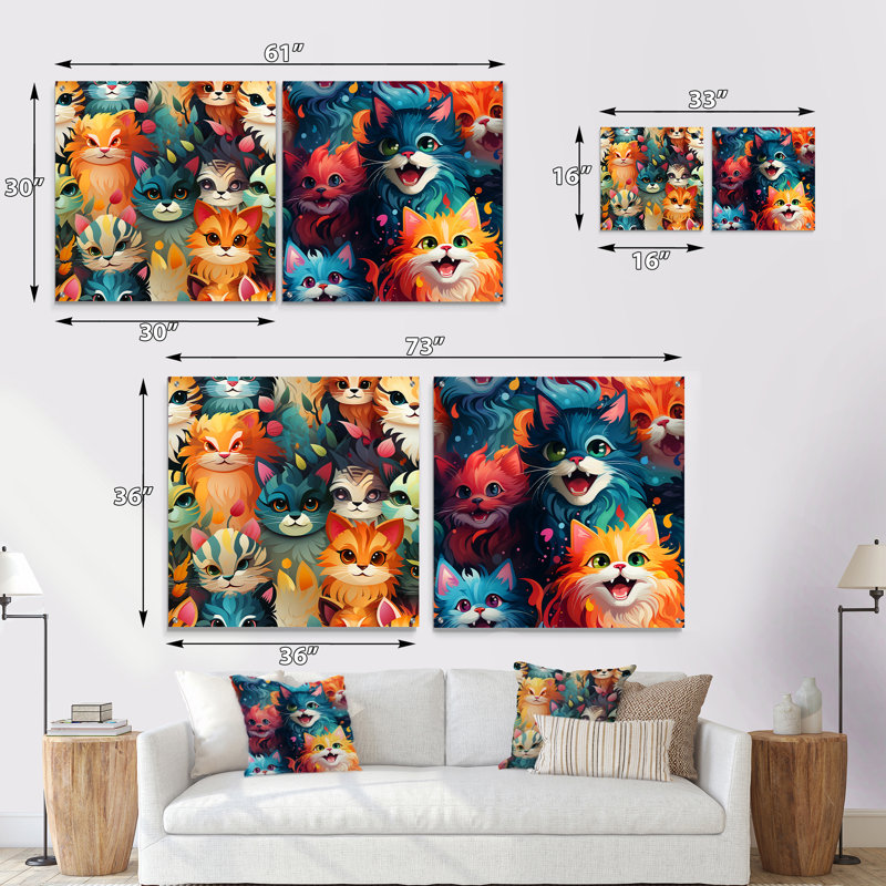 Papier peint en acrylique Curious Feline Army pour enfants - animaux, ensemble de 2 verres muraux, H 16 po x l 33 po