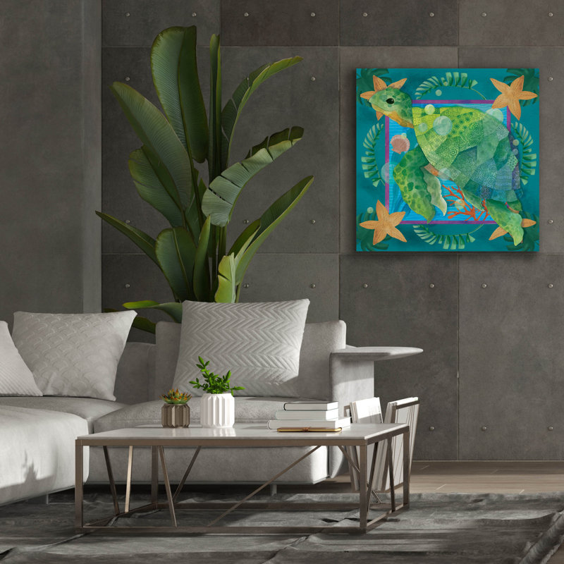 «Sea Turtle» par Fiona Stokes-Gilbert, art mural sur toile, H 37 po x l 37 po x P 1,5 po