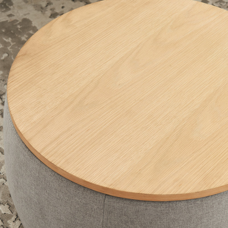 Table basse avec rangement Mylo, Gris clair, Bois de chêne
