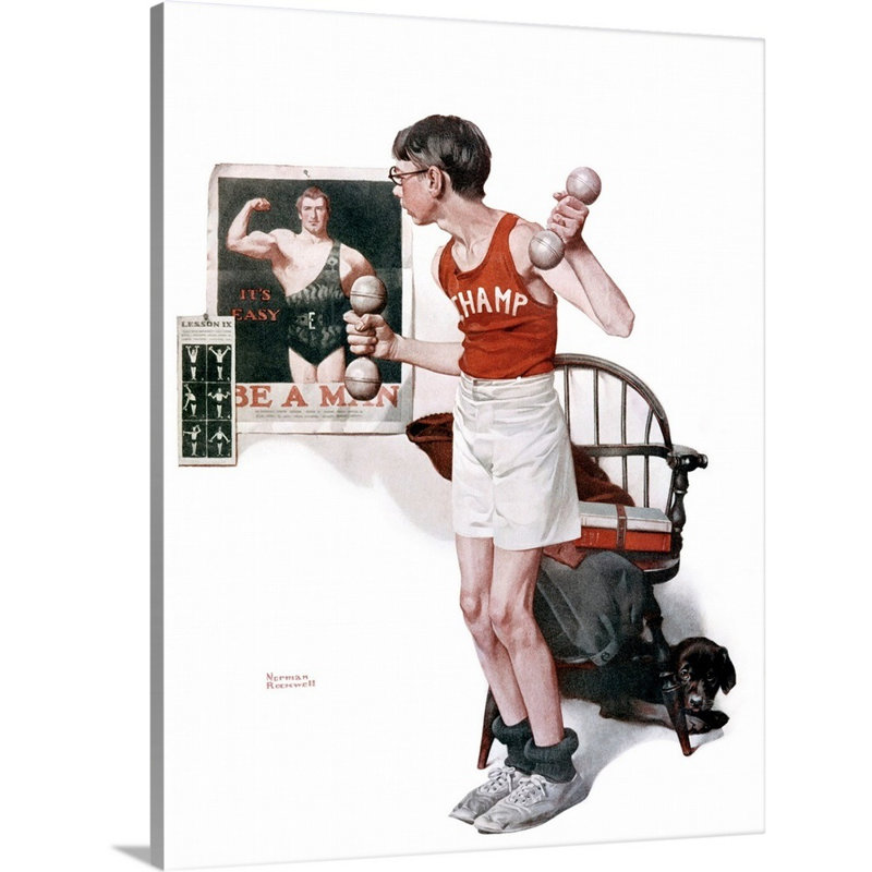 «Norman Rockwell Boy Lifting Weights», art mural sur toile, H 30 po x l 24 po x P 1,25 po, Toile tendue