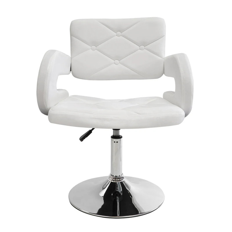 Chaise de meuble-lavabo touffeté à losanges Vera avec siège pivotant à 360 degrés et hauteur réglable, Cuir véritable blanc