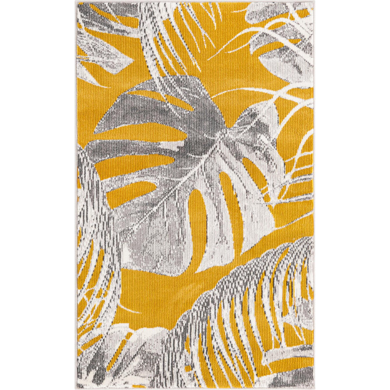 Tapis champêtre et floral de couleur or et beige, Rectangle 2 pi x 3 pi