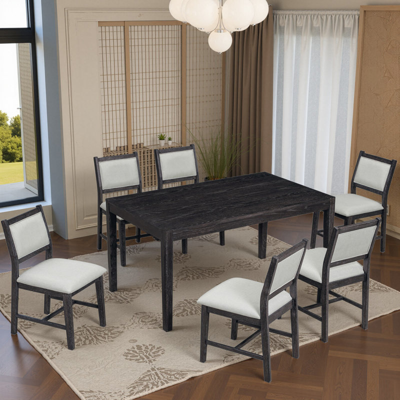Ensemble de table de salle à manger rectangulaire en bois 7 pièces pour 6 personnes avec chaises rembourrées, finition naturelle / espresso