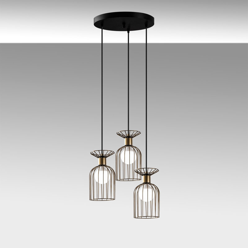 Luminaire suspendu tambour en grappe à 3 lumières Wellspring, Cuivre