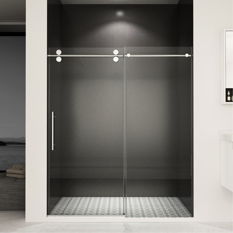 Porte de douche de 70 po de hauteur avec verre trempé de 8 mm d'épaisseur de 5/16 po, revêtement facile à nettoyer sur les deux côtés, acier inoxydable poli et corrosif, largeur réglable, revêtement coulissant lisse de 8 mm,