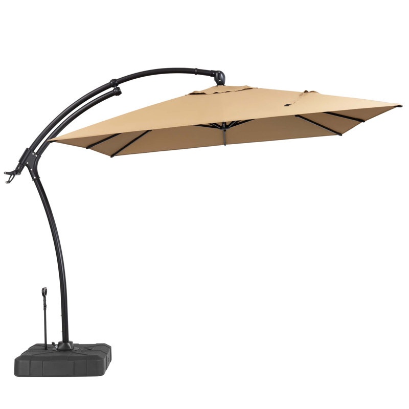 9 pi 11 pi Parasol rectangulaire en porte-à-faux pour patio avec base, Tanné