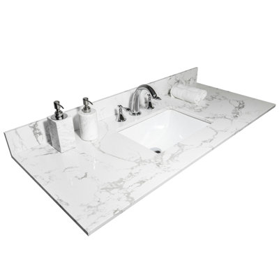 43X22 Bathroom Stone Vanity Top With White Marble Grace - Engineered Stone, Ceramic Sink And Backsplash Included Charisma Undermount