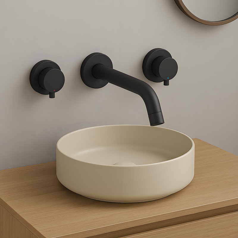 Wall Mounted Optional 2-handle Bathroom Faucet, 1.5 GPM, Matte Black