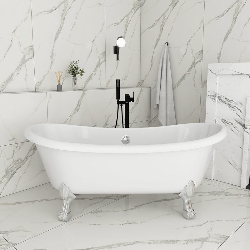 66'' X 30'' Acrylic Freestanding Soaking Bathtub In Glossy Black