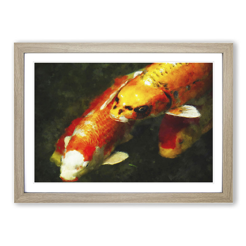 Koi Fish - Picture Frame Painting, Oak Framed, 48cm H x 65cm W x 2cm D