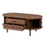 Modern Retro Oval Coffee Table with Sliding Doors & 2 Drawers, Wooden Legs