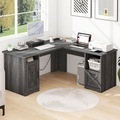 Draco 59" L Shaped Desk with Power Outlets &  File Drawer