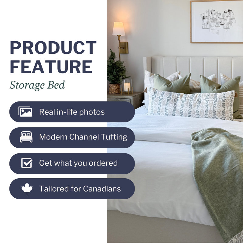 Jenny Upholstered Bed Frame with Storage & Wingback Design