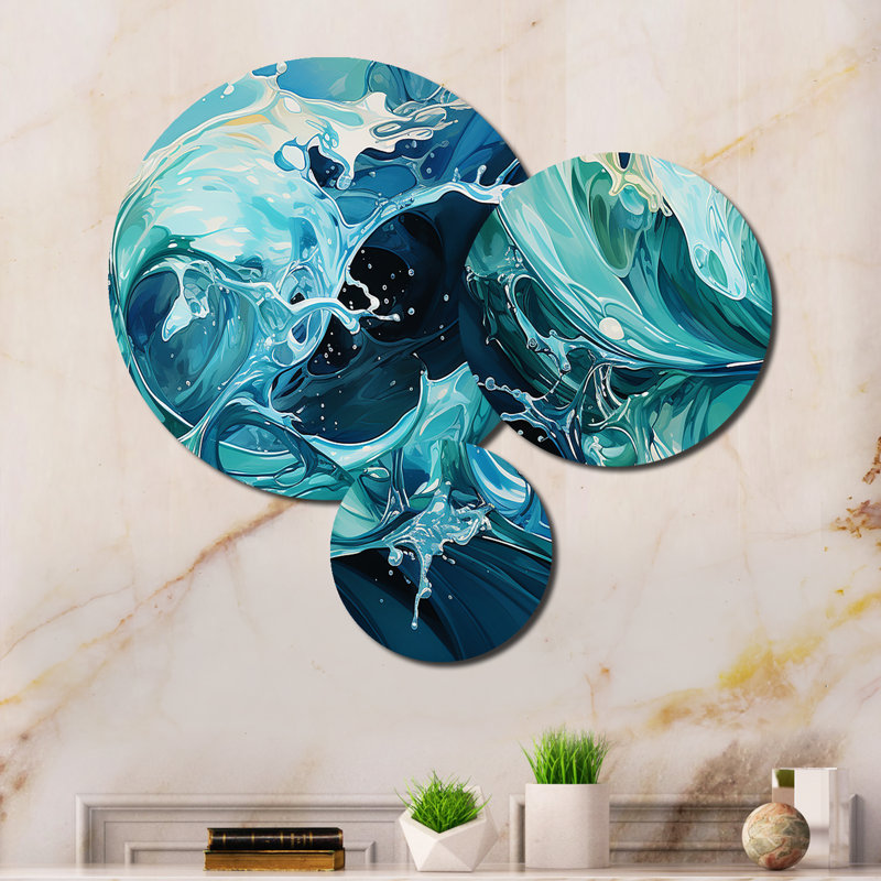 Ensemble de 3 décorations murales Blue Fluid Grind I