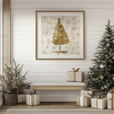Impression d'arbre de Noël rustique doré