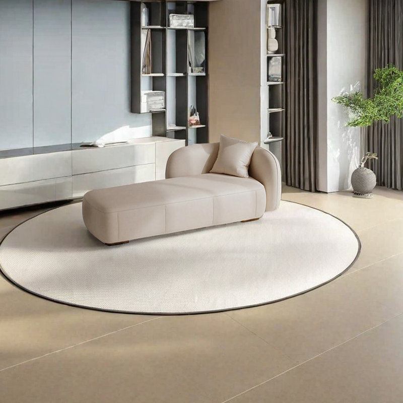 Chaise longue rembourrée en flanelle à haute élasticité, Accoudoir à droite (vu de face), Beige