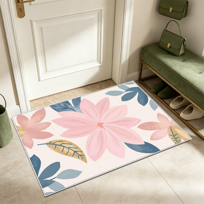 1PC Pink Blue Floral area rug, Elegant versatile decorative floor carpet, Easy to clean and maintain, Ideal furnishing piece for bedroom, Living room, Hallway, Entryway, Dorm and Office to refresh your home interior atmosphere