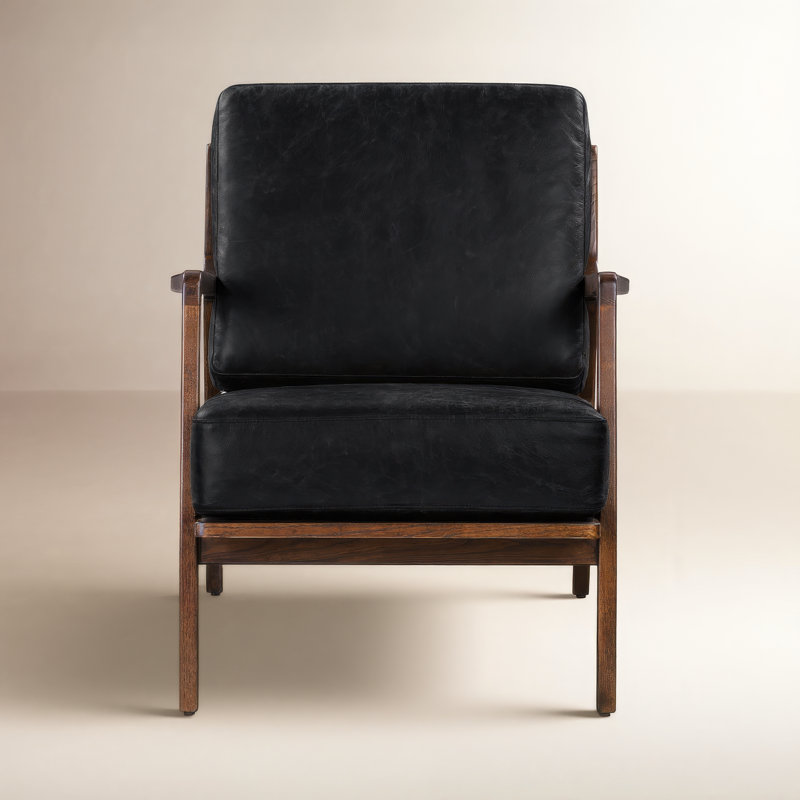 Verity Genuine Italian Leather Lounge Chair, Onyx Black Genuine Leather
