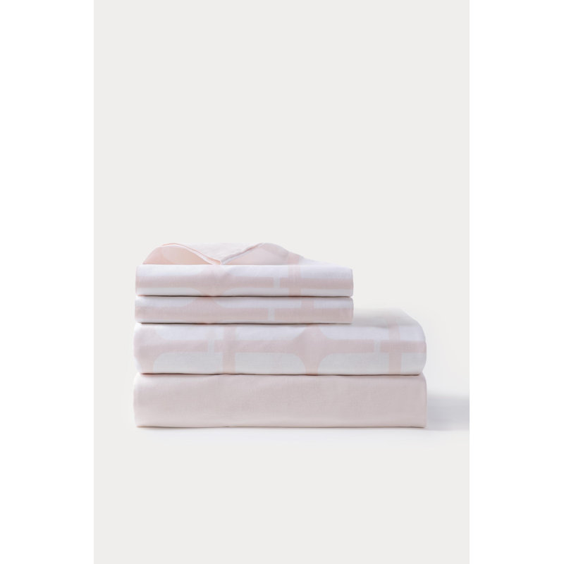 Ensemble de draps pour chambre d'amis 100% coton à imprimé géométrique, Très grand, Rose