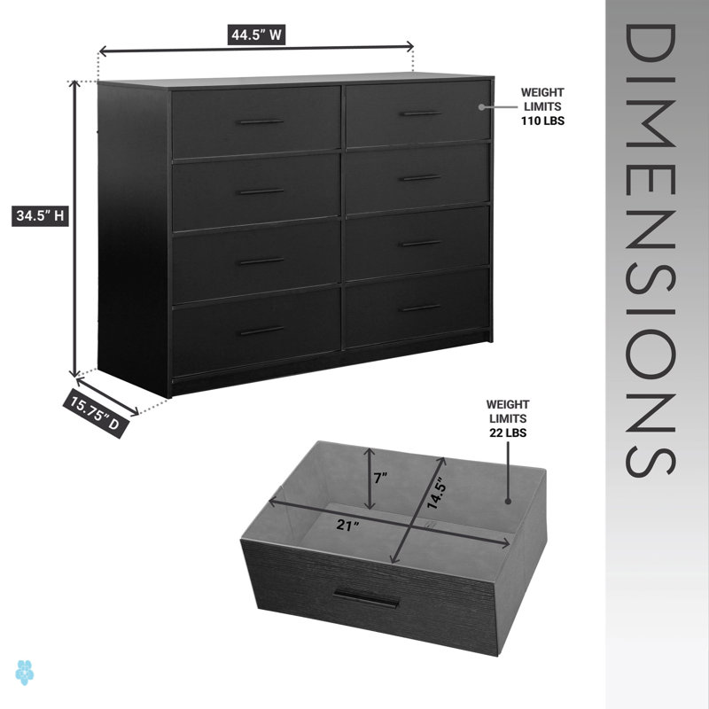 Commode 8 tiroirs avec grands tiroirs en tissu, Noir
