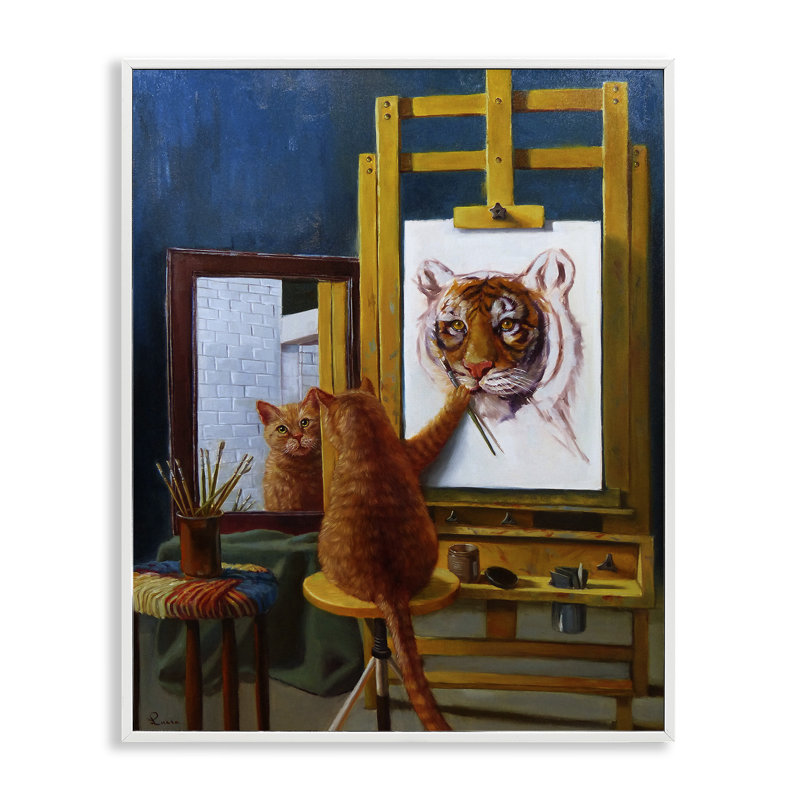 «Cat Confidence Self Portrait as a Tiger Funny», impression, H 14 po x l 11 po, Giclée encadrée blanc bord de mer