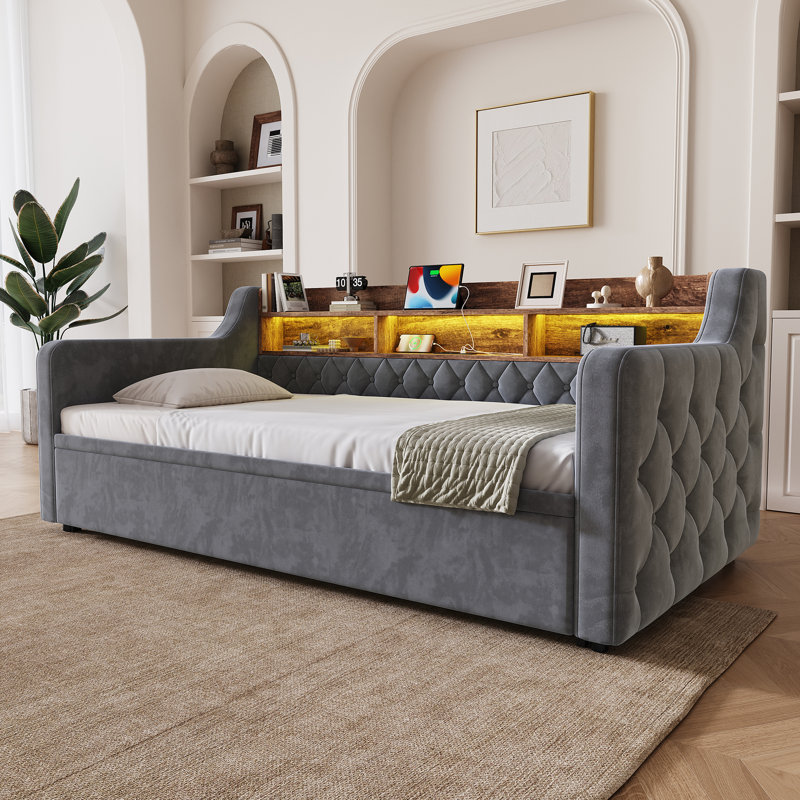 Upholstered Single (3') Velvet Daybed, Dark Gray