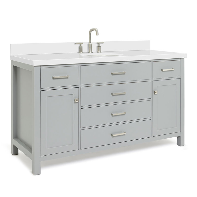Macnair 61'' Single Bathroom Vanity with White Quartz Top, Gray