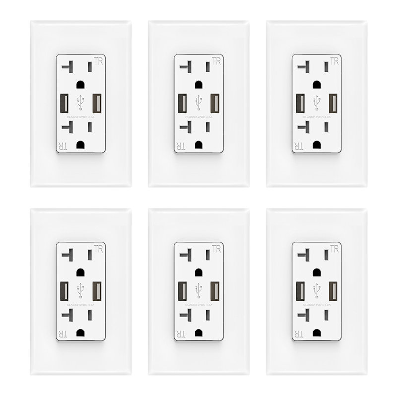Tamper Resistant Duplex Rotating Outlet with USB Port, White, 6