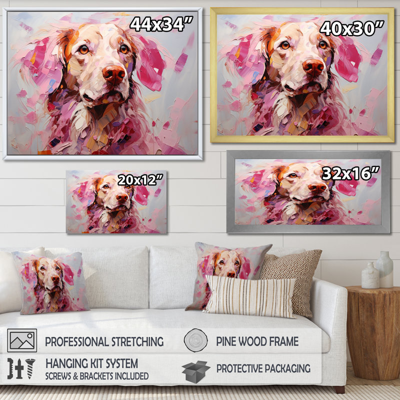 Rose Labrador Popart - art mural chien, Cadre flottant noir, H 24 po x l 32 po x P 1 po