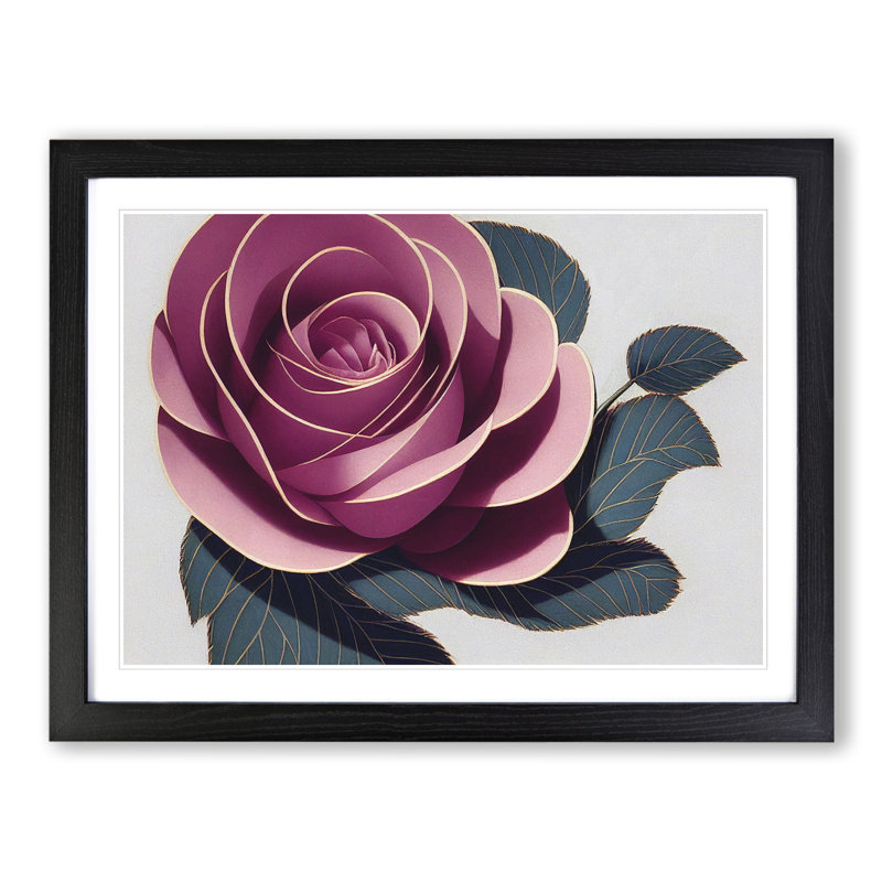 XH1022-7556X Rose Flower Deco Vol.1 - Single Picture Frame Painting, 46cm H x 64cm W x 2cm D, Black 