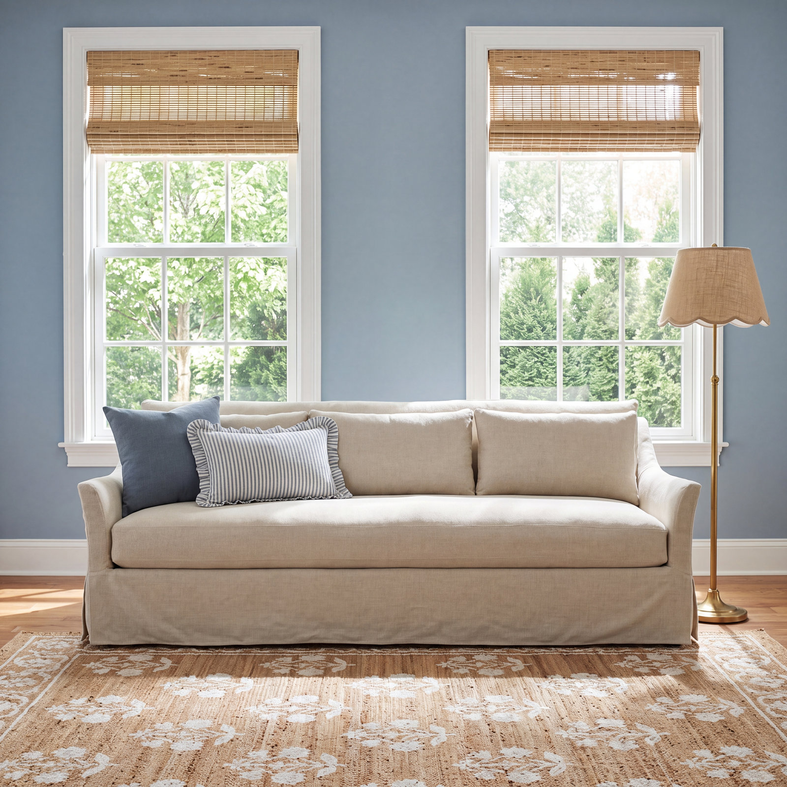 Stavro Linen Sofa, 35"H x 85"W x 41"D, Cream