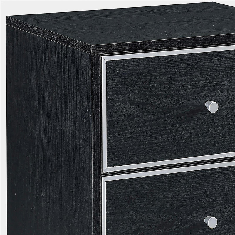 Black and silver 2 drawer bedside cabinet