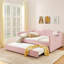Lit de jour double, lit de jour rembourré en vichy équipé d'un cadre de lit gigogne escamotable et d'une poche de rangement latérale, canapé-lit multifonctionnel en bois massif pour chambre d'enfant et chambre d'amis - Rose-131098159-131098160